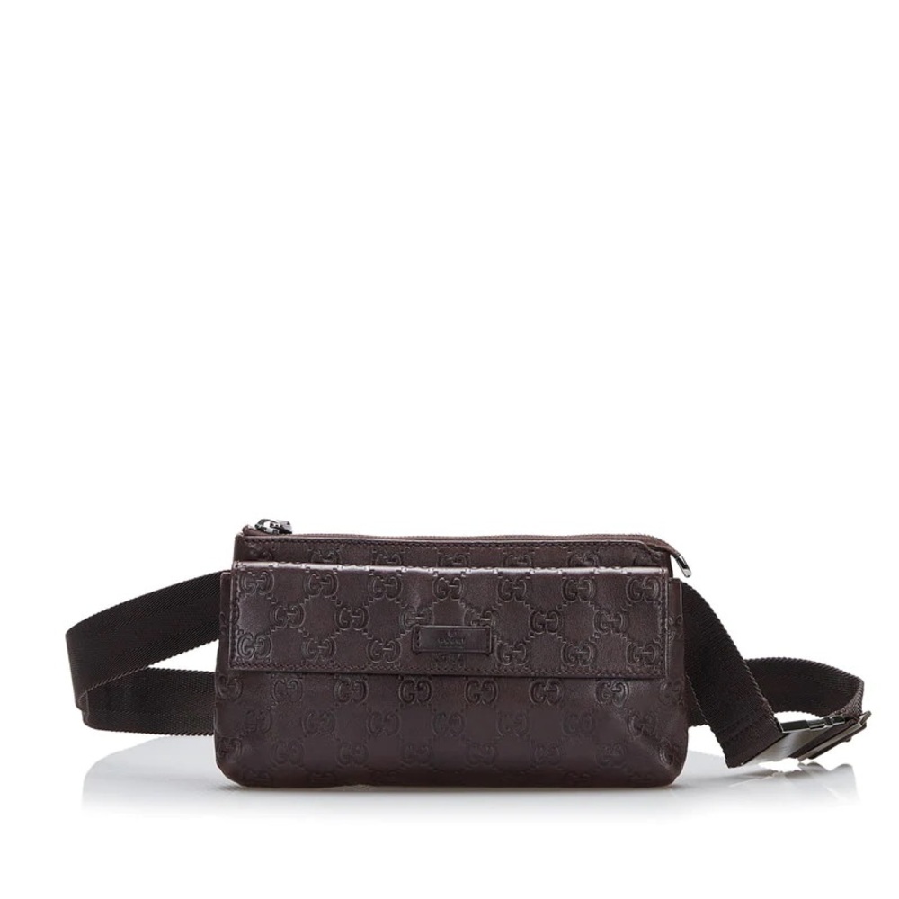 Gucci Emblem Leather Waist Belt Bag Unisex